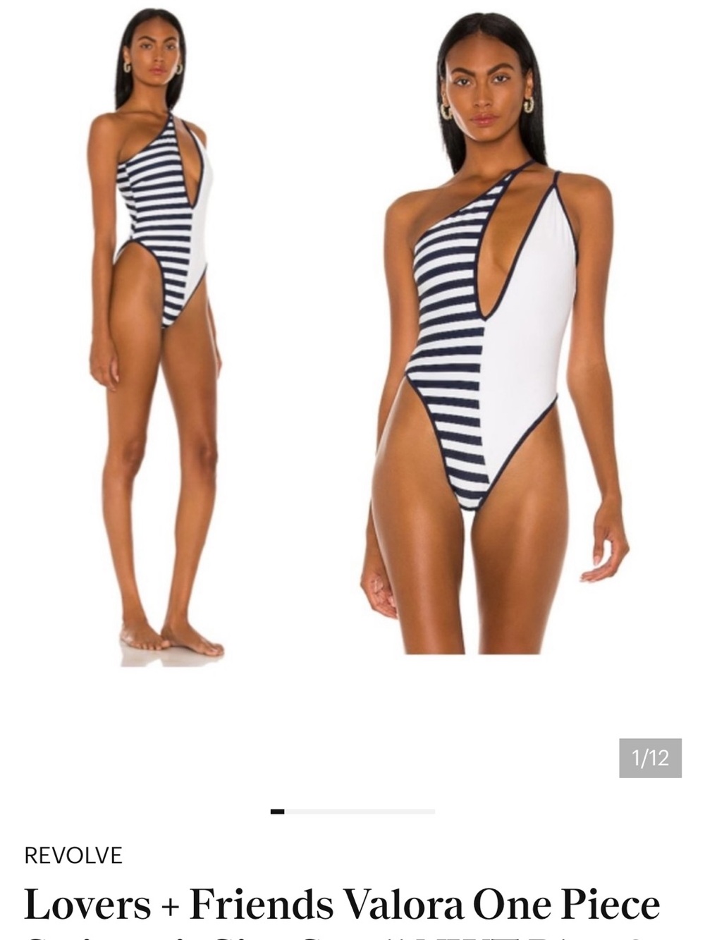 Lovers + Friends One-Shoulder Navy and White Striped One-Piece